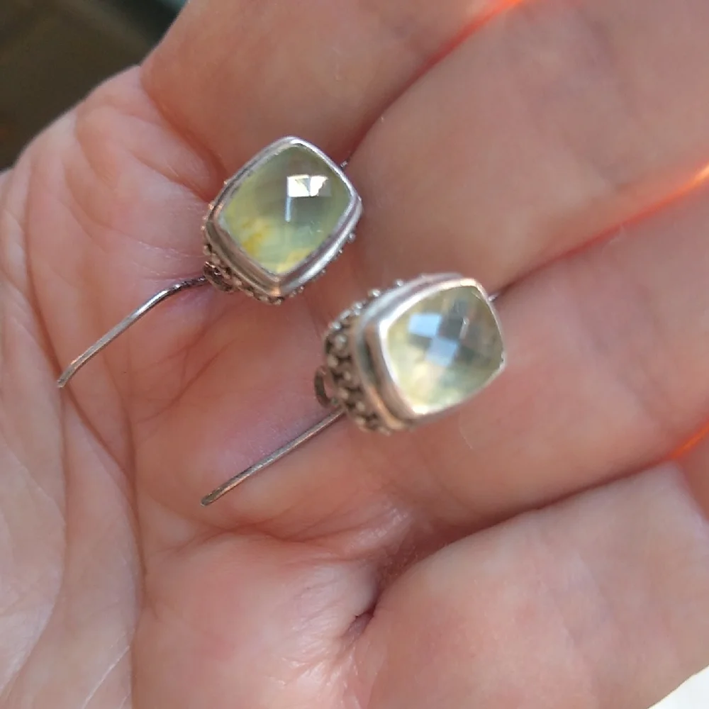 Pale Green Faceted Silver Drop Earrings - Picture 1 of 12